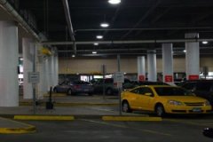 LED canopy lights shining in a parking
