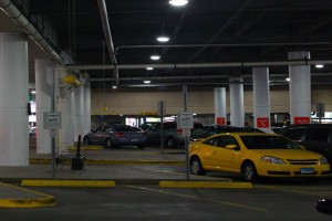 led canopy light 300x200 Kingsun LED canopy lights shining in a parking lot in Raleigh, North Carolina