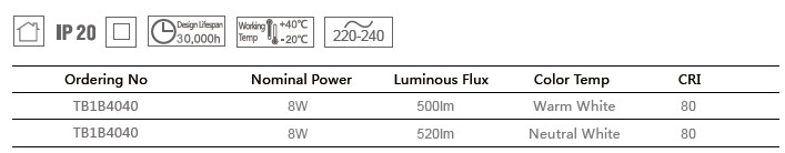 TB1B table light dimension